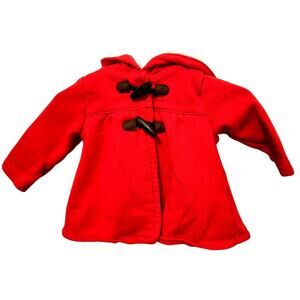 CARTERS Red Peacoat Jacket Infant Girl Size 3M Toggle Closure Sherpa Lined Hood